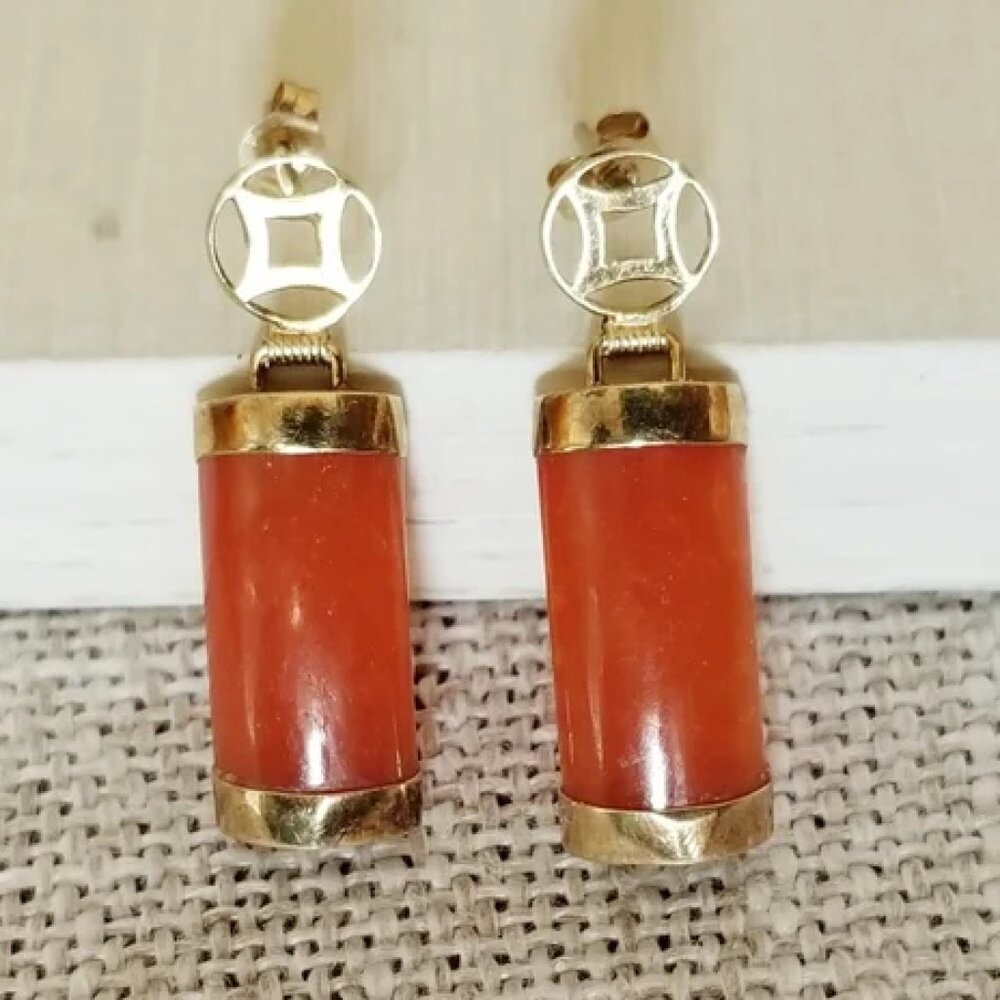 14K Gold Orange Dangling Earrings